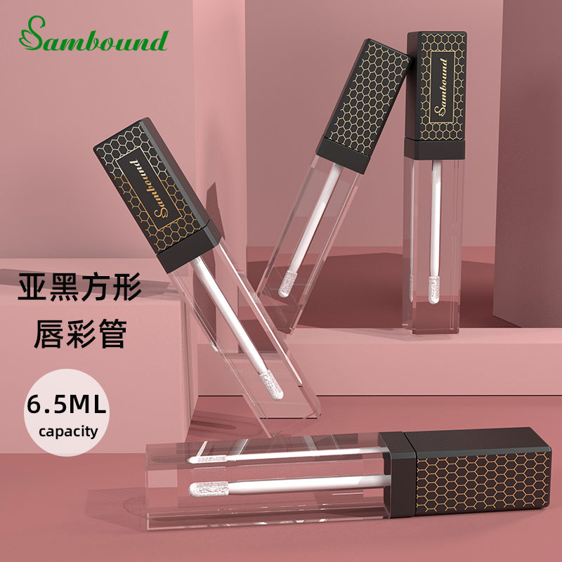 廠家批發(fā)方形唇彩管?chē)娖醽喓谏w雙面燙金可定制顏色加印logo空管